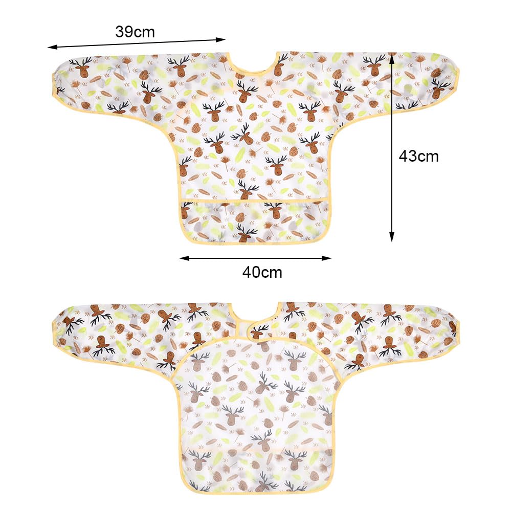 Vicloon Baby Lätzchen mit Lange Ärmeln,3PCS Ärmellätzchen Wasserdicht,Süßer Tierstil Baby Bibs Set für Essen Kunst Handwerk Malerei Bemalen Spielen für 6-24 Monaten