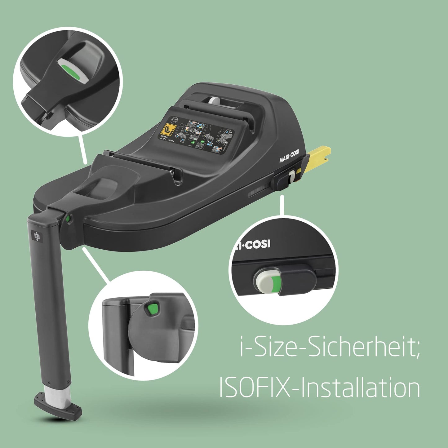 Maxi-Cosi CabrioFix i-Size, Babyschale, 0–12 Monate, max. 12 kg, leichter i-Size Kindersitz (3,2 kg), Sonnenverdeck, gepolsterter Sitz, für viele Maxi-Cosi Kinderwagen, Essential Green