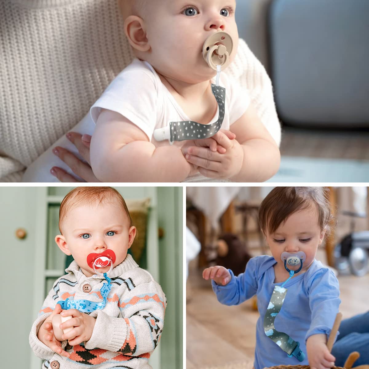 Suofuolef 4 Pack Schnullerkette Baby Mädchen, Baby Schnullerband Set mit Adaptern, Schnuller Clips für Neugeborenen Geburt & Taufe Geschenk, Rose