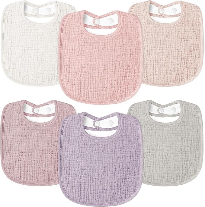 Susurration Bibs Baby Muslin Bandana Baby Soft Adjustable Square Dribble Bibs 6 pack for Unisex Girls &amp; Boys 