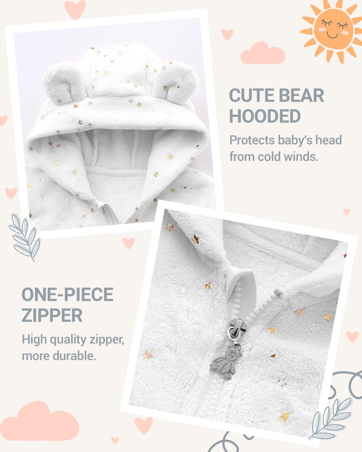 Baby Overall Winter Fleece Schneeanzug Baby Warm Strampler mit Kapuze Herbst Winter für Jungen Mädchen 0-12 Monate