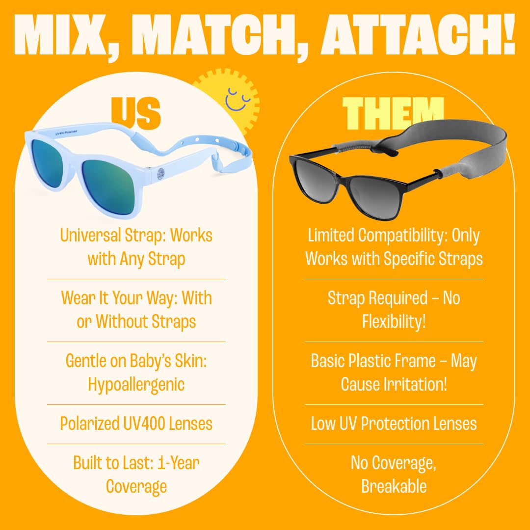 Polarized Baby Sunglasses with Strap - Unbreakable Flexible Toddler Sunglasses for Toddlers Newborn 0-24 Months