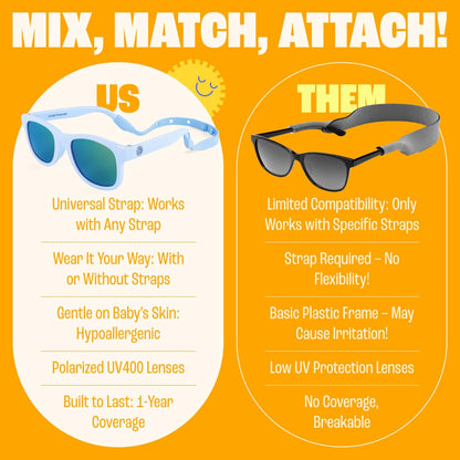 Polarized Baby Sunglasses with Strap - Unbreakable Flexible Toddler Sunglasses for Toddlers Newborn 0-24 Months