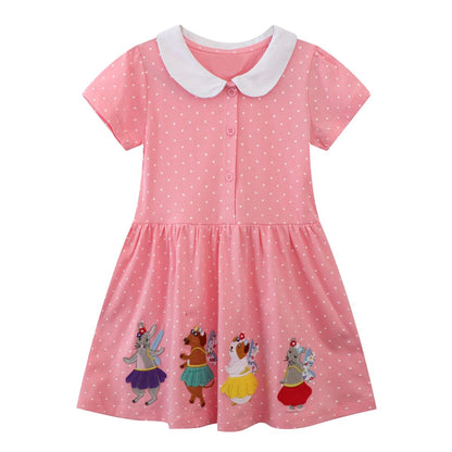 Beilei Creations Mädchen Kleider Kurzarm Baumwolle Kinder Kleid Süßes Muster Gr.85-140