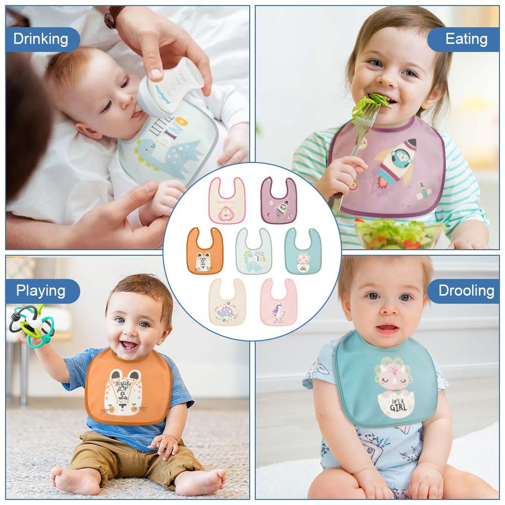 HOTUT Baby Bibs, 7 Pack Baby Water-Repellent Bibs, Soft and Absorbent Children's Bibs with Snap Fastener, Drool Bibs Burp Cloths Baby for Boys and Girls 