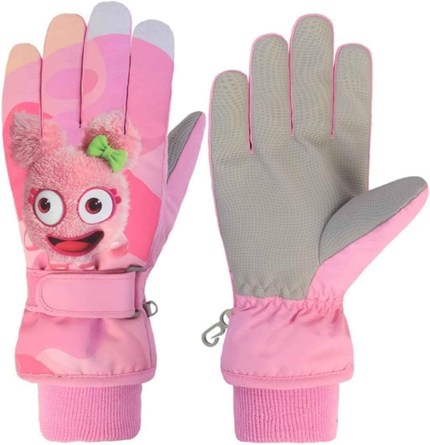 HNGEMSY Children's Winter Snow Gloves Ski Gloves for 2-13 Years Girls Boys PU Palm Waterproof Windproof Warm Fleece Winter Gloves