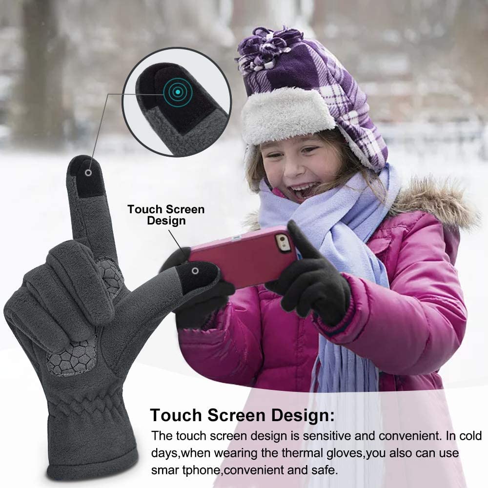 Arcweg Children's Gloves, Fleece, Warm Running Gloves, Winter Gloves, Non-Slip Cycling Gloves, Touchscreen Gloves for Boys and Girls, Finger Gloves for Sports, Outdoor, Camping, Hiking, Running