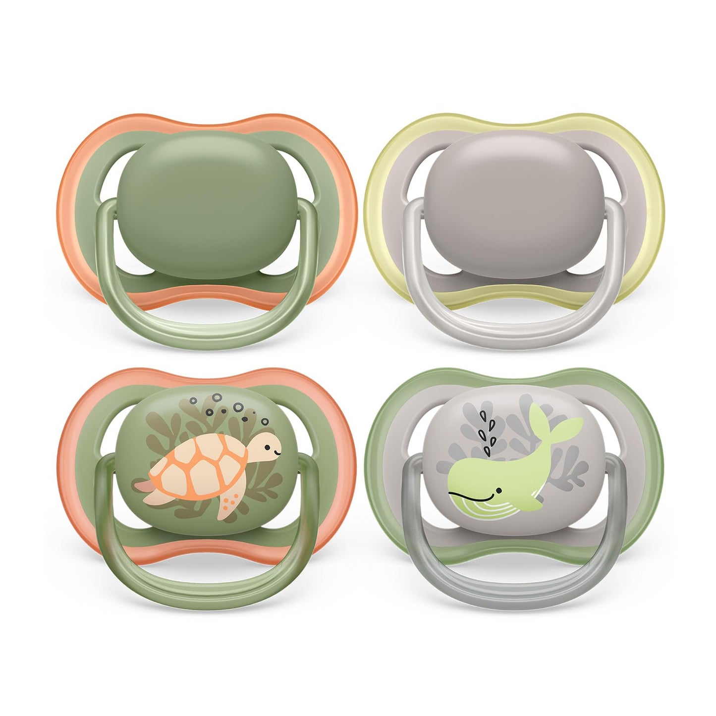 Philips Avent ultra air Schnuller - 4er Pack, BPA-freier, atmungsaktiver Schnuller für Babys von 6-18 Monaten, inklusive Transport- und Sterilisationsbox, Schildkröte/Wal (Modell SCF085/66) - Meloni2