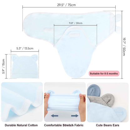 DRESHOW Neugeborene Swaddle Decke Hut Set Baby Gedruckt Swaddles Säugling Einstellbar Schlafsack für 0-3 Monate Mädchen Jungen