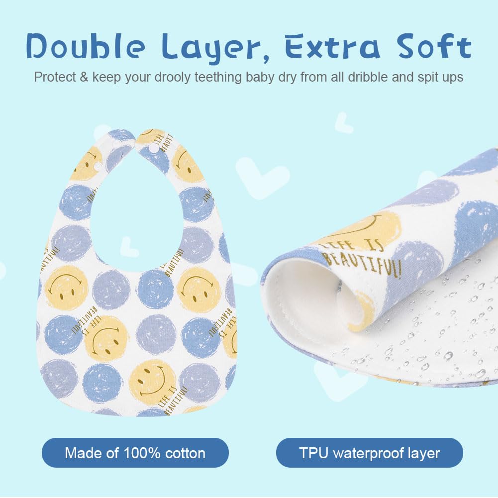 Vicloon Baby Bibs, 8 Pack Soft Absorbent and Waterproof Bibs Dribble Bibs Burp Cloths Baby with Snap Fastener for Baby Boys and Girls Toddlers 