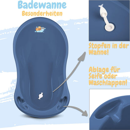 Baby Badewanne mit Gestell 4 Set TÜV Rheinland zertifiziert! Babybadewannen + Baby Badewannensitz +Abfluss + Gestell - Babywanne mit Ständer! Baby Pflegeset für Neugeborene.