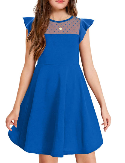 Arshiner Girls Dress Summer Dress Ruffle Short Sleeve Mesh A Line Casual Party Dresses with Pockets Kids Dresses for 6-13 Years 