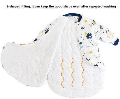 Chilsuessy Baby Sleeping Bag Winter with Removable Long Sleeve Organic Cotton Baby Sleeping Bag Small Children All-Year Sleeping Bag Pyjamas for Boys and Girls, Crown/2.5 Tog, 75-90 cm