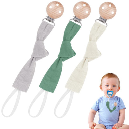 Vicloon Schnullerkette Baumwolle,3 Stück Schnullerkette Baby for Mädchen und Jungs,Baby Schnullerkette Clip Geschenk zum Baby -Bär