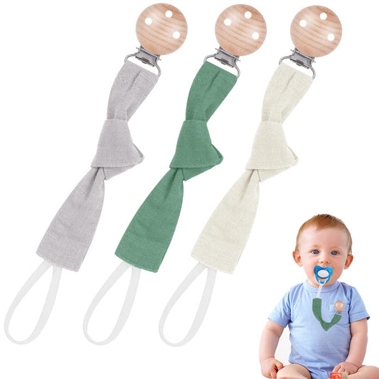 Vicloon Schnullerkette Baumwolle,3 Stück Schnullerkette Baby for Mädchen und Jungs,Baby Schnullerkette Clip Geschenk zum Baby -Bär