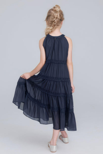 SOLOCOTE Girls Midi Dress Sleeveless Off Shoulder Ruffles A-Line Summer Elegant Casual Dress 