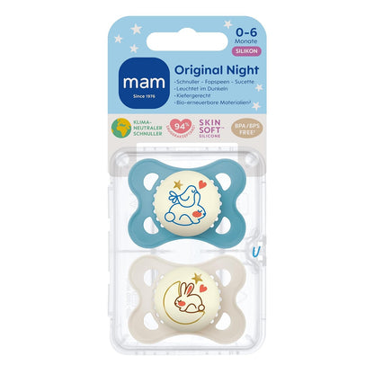 MAM Original Day & Night Matt Schnuller | 0-6 Monate | Schnuller für Neugeborene | 94% Akzeptanz | beugt Zahnfehlstellungen vor | mit Zahnmedizinern entwickelt | SkinSoft Silikon | Bär/Hase | 4 Stück