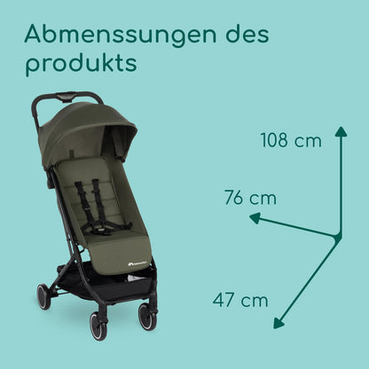 Bebeconfort Soko Superkompakter Kinderwagen, Bequem, Leichtgewich, Einfaches und Kompaktes Falten, 0 Monate bis 3,5 Jahre, 0-15 kg, Mineral Green