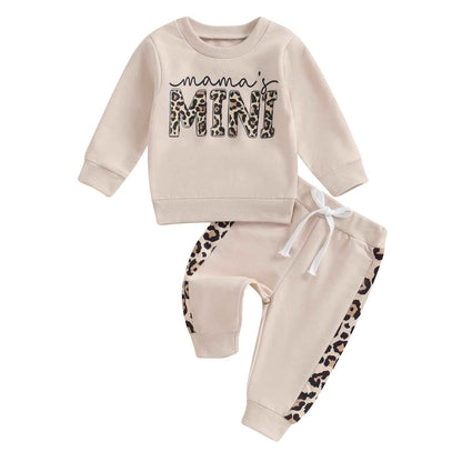 Geagodelia Baby Girl Clothing Outfit Set Long Sleeve Sweatshirt + Leopard Trousers Newborn Soft Baby Set Mama's Mini 2-Piece