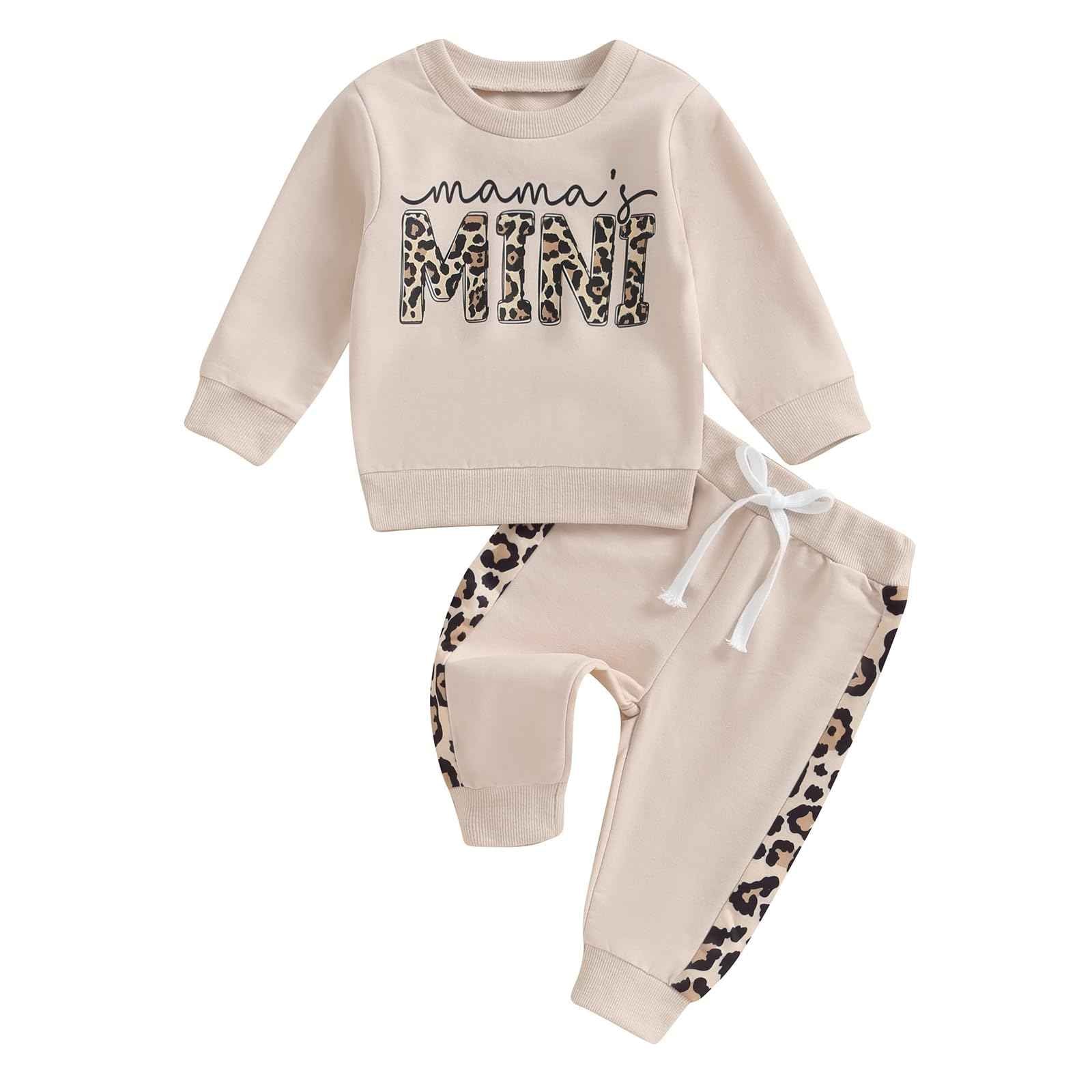 Geagodelia Baby Girl Clothing Outfit Set Long Sleeve Sweatshirt + Leopard Trousers Newborn Soft Baby Set Mama's Mini 2-Piece
