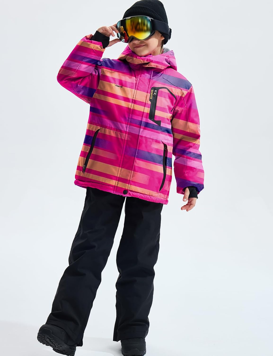 Gemyse Boys' Waterproof Ski Jacket, Windproof Fleece Jacket, Outdoor Winter Jacket, Rain Jacket with Hood