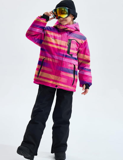 Gemyse Boys' Waterproof Ski Jacket, Windproof Fleece Jacket, Outdoor Winter Jacket, Rain Jacket with Hood