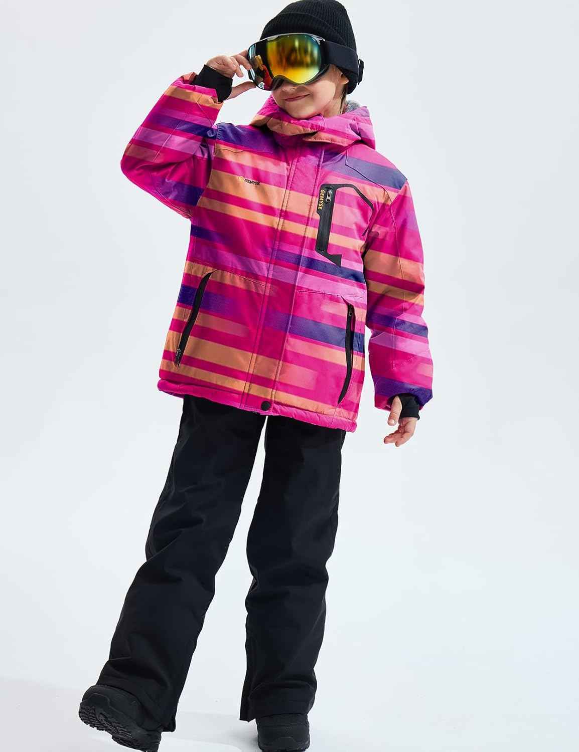 Gemyse Boys' Waterproof Ski Jacket, Windproof Fleece Jacket, Outdoor Winter Jacket, Rain Jacket with Hood