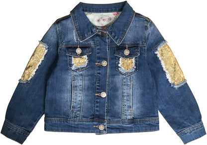 Peacolate 2-11 Jahre kleine Mädchen Stickerei Pailletten Schmetterling Mäntel Jeansjacke