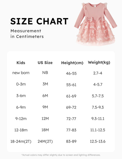 PATPAT Baby Girls' Tulle Dress with Long Sleeves, Tutu for Toddlers, Perfect as a Flower Girl or Christmas Party Birthday Long Sleeve Princess Dress, 3-24 Months