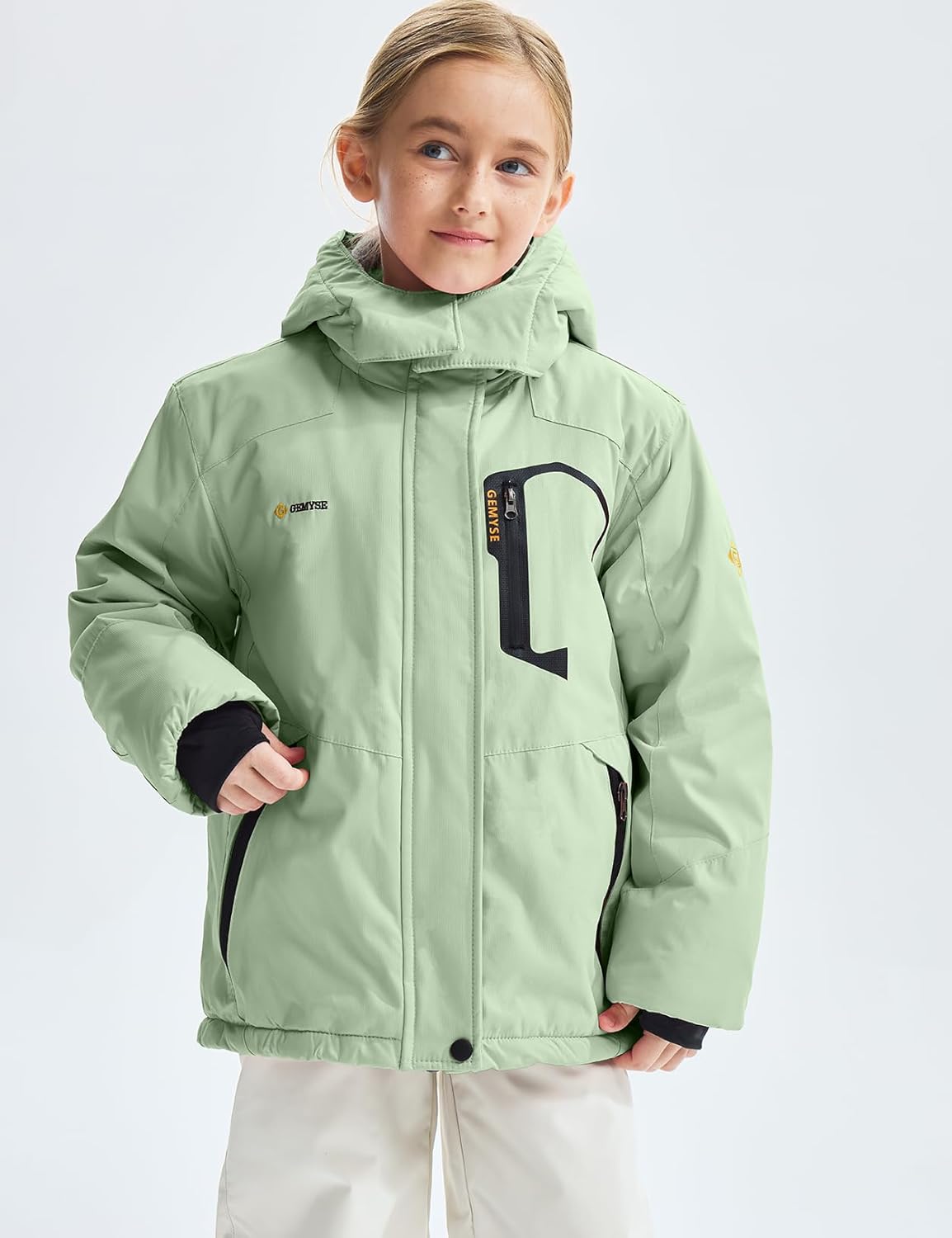 Gemyse Boys' Waterproof Ski Jacket, Windproof Fleece Jacket, Outdoor Winter Jacket, Rain Jacket with Hood