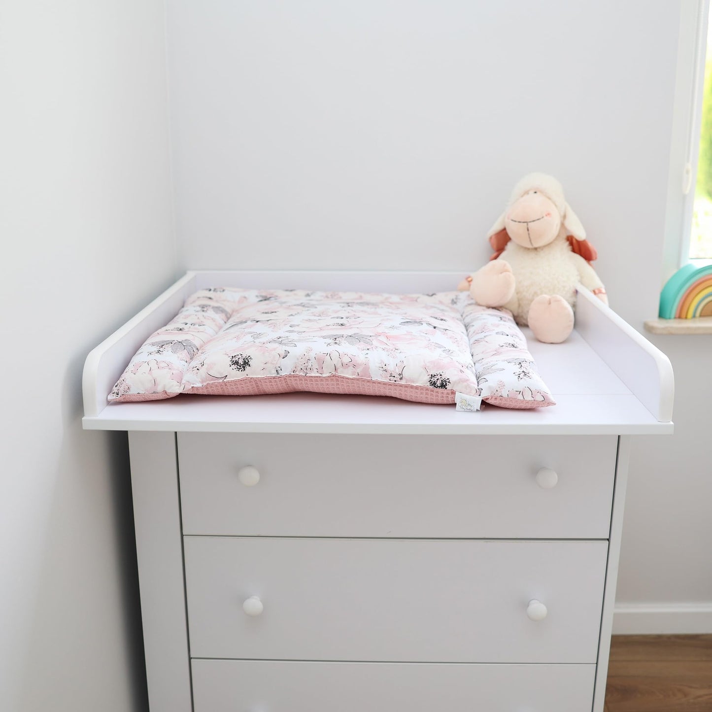 Wickelauflage Wickelunterlage aus Baumwolle 75x72 cm - Weich und waschbar Wickelunterlage für Babys Wickelmatte aus Stoff für Wickeltisch Wickelkommode oder Waschmaschine 75 x 72 Wilde Rose