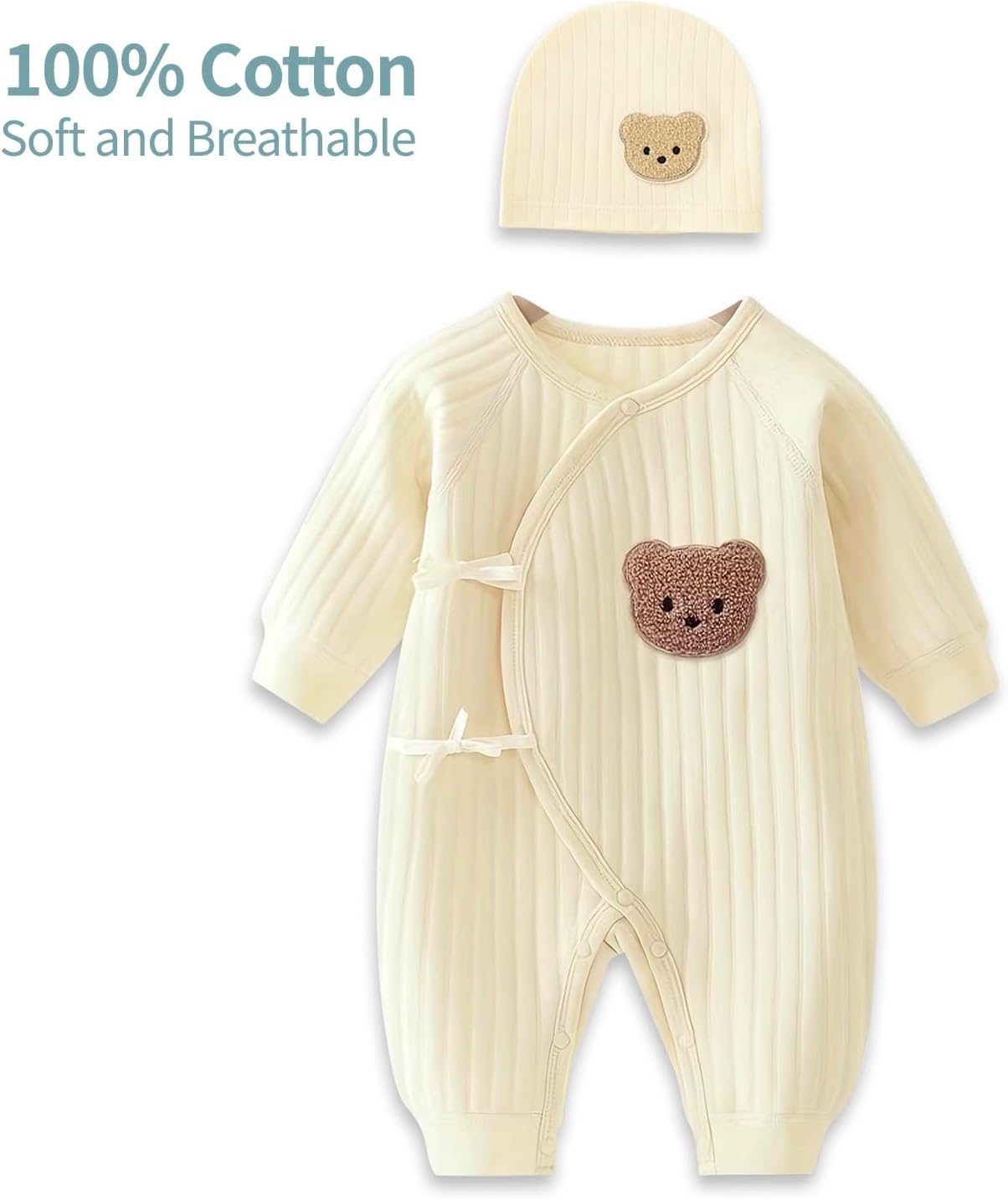 Babyfond 1 Pack Baby Bodysuit, Neugeborenes Baby warmer Baumwollbody mit Hut, 100% Baumwolle Kleinkind Homewear Verdickte Frühlings- und Herbstkleidung