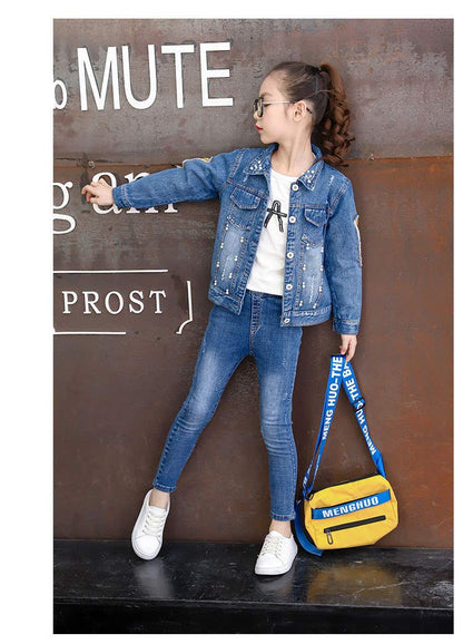 Peacolate 3-11 Years Girls Denim Jacket Butterfly Sequins 
