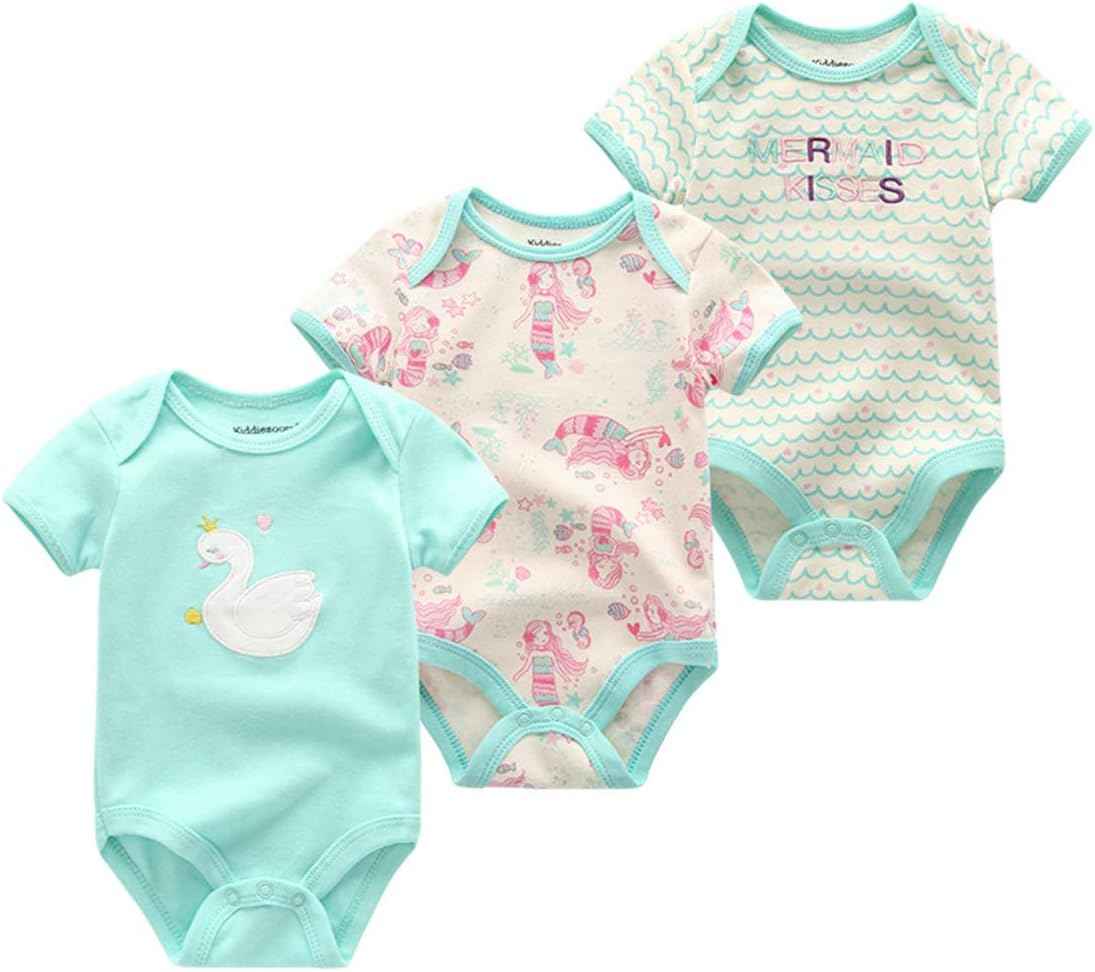 Kiddiezoom Baby Boys Pack of 3 Short-Sleeved Bodysuit Organic Onesies