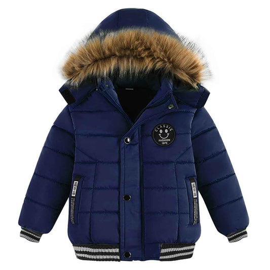 linboo Boys' Winter Jacket, Outdoor Coat, Parka with Fur Hood, Quilted Jacket, Cotton, Children's Jacket, Warm Winter Coat, Lined Winter Hooded Jacket