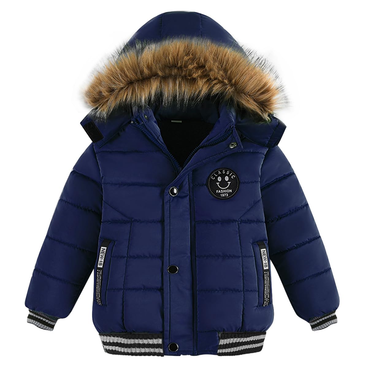 linboo Boys' Winter Jacket, Outdoor Coat, Parka with Fur Hood, Quilted Jacket, Cotton, Children's Jacket, Warm Winter Coat, Lined Winter Hooded Jacket