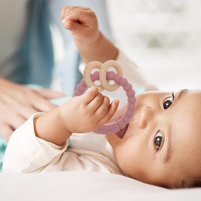 meanus Beißringe für Babys, Beißring Spielzeug aus Silikon und Buche, BPA-frei (Ether)