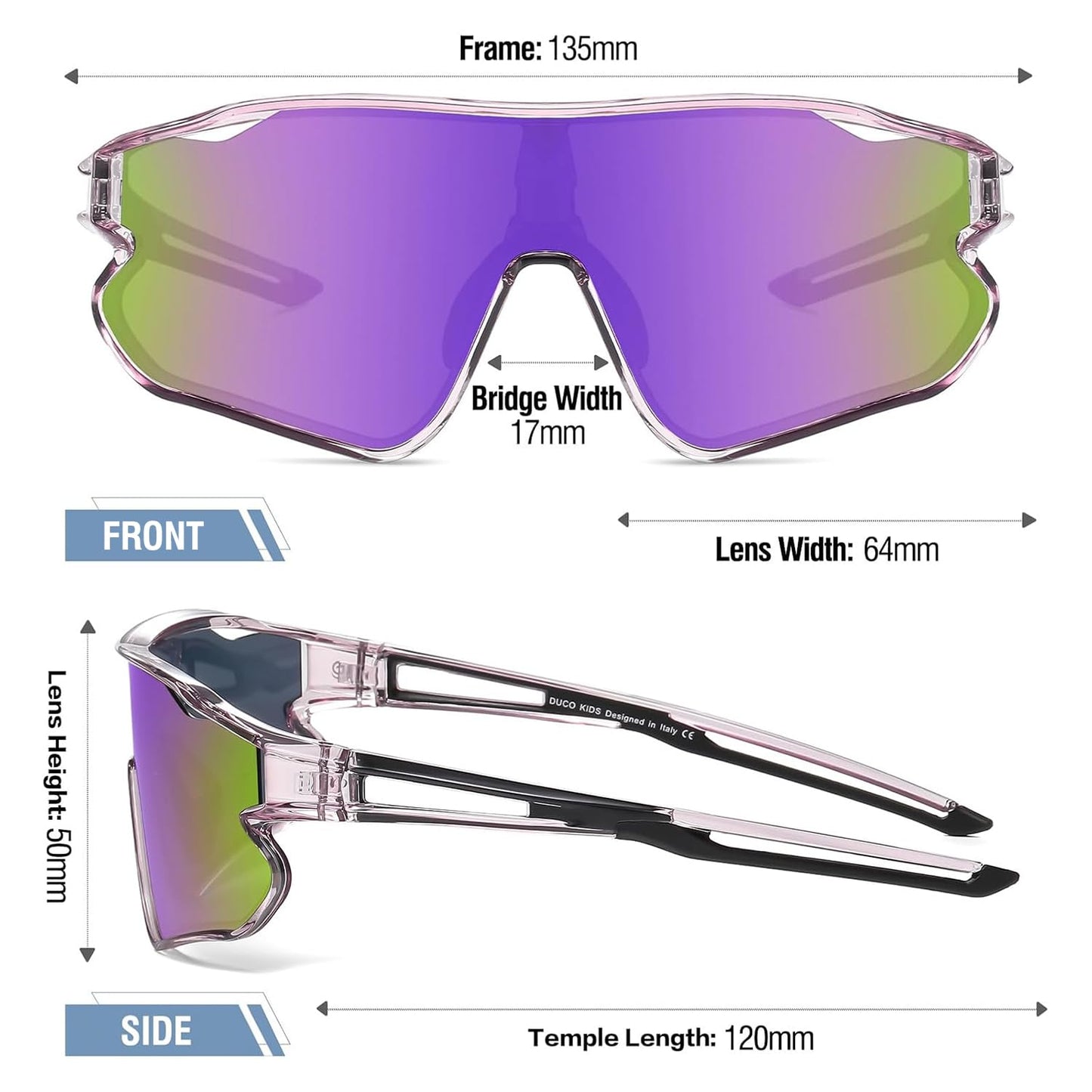 DUCO DK268 Children's Sunglasses Youth Baseball Sunglasses Lightweight TR90 Frame UV400 Sports Cycling Sunglasses for Boys Girls