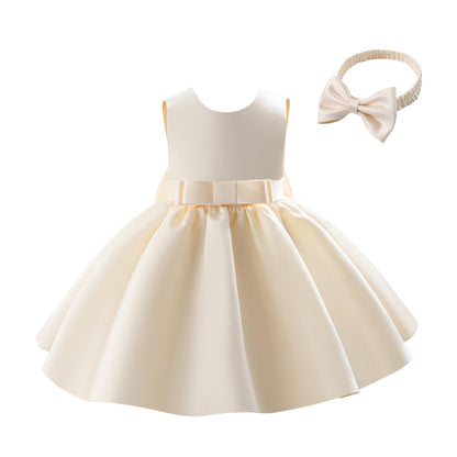 Baby Mädchen Kleid Satin Bowknot A-Linie Taufe Kleid Ärmellos Kleinkind Prinzessin Geburtstag Kleider Kinder Hochzeit Blumenmädchen Kleid Festliche Party Kleid