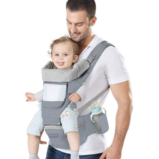 Azeekoom Babytrage Ergonomisch mit Hüftsitz, Baumwolle Kindertrage Dorsal und Ventral, Leicht Atmungsaktive, Verstellbare Kopfstütze für Babys und Kinder von 0 bis 48 Monat (3,5 bis 25 kg)