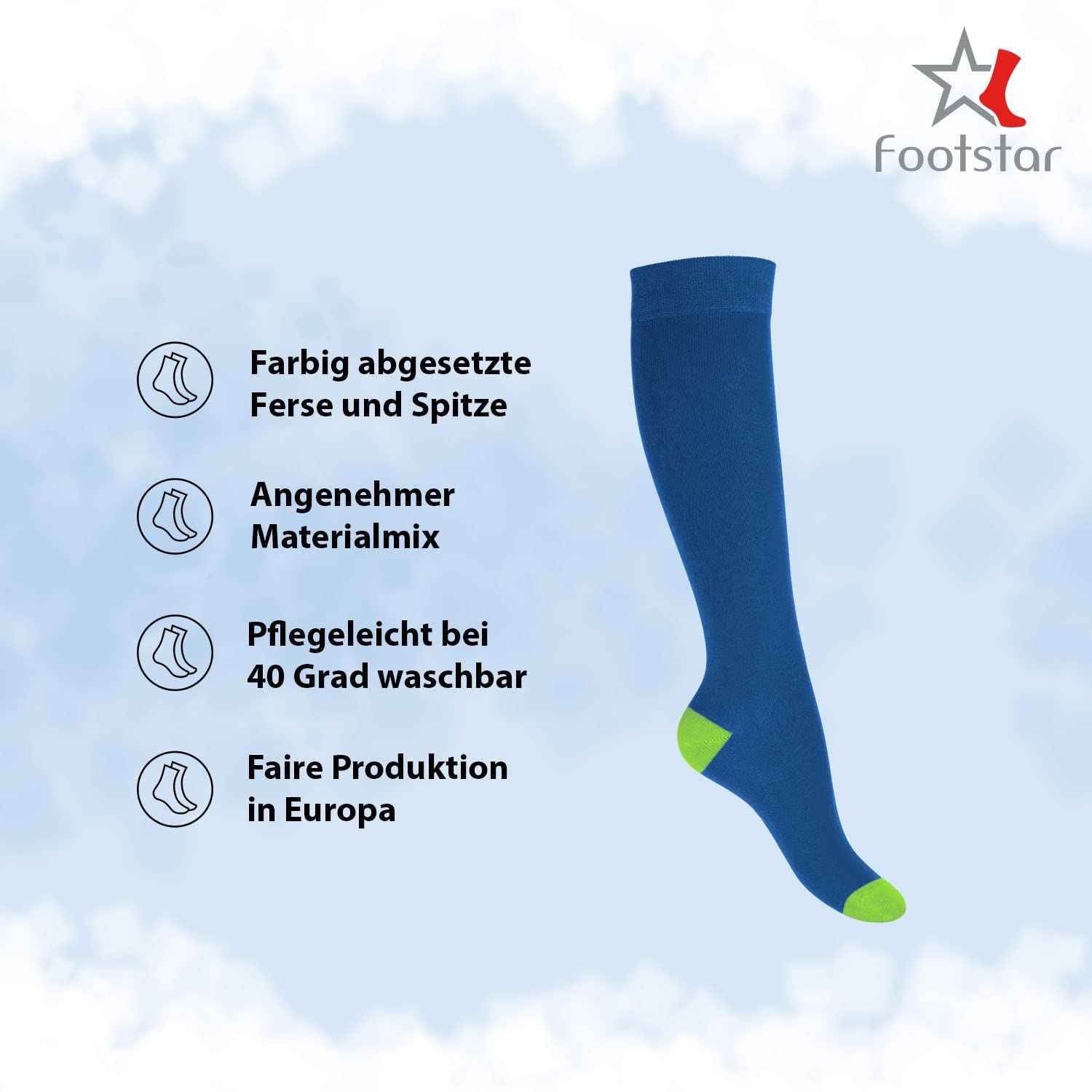 Footstar Children's Cotton Knee Socks (5 Pairs) with Contrasting Heel and Toe