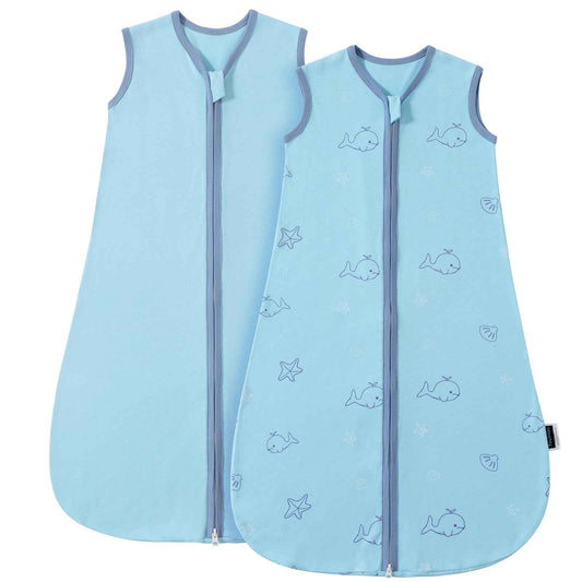 PewinGo Baby Sleeping Bag, 0.5 Tog, 2 Pieces, Made of 100% Cotton, for Newborns 0-6 Months, Double Zip, Soft & Breathable, Machine Washable (Beige)