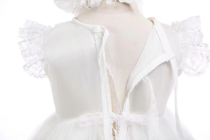 Baby Mädchen Weiße Taufe Kleid mit Kapuze Neugeborene Taufe Kleid Spitze Kleid für Hochzeit Geburtstag