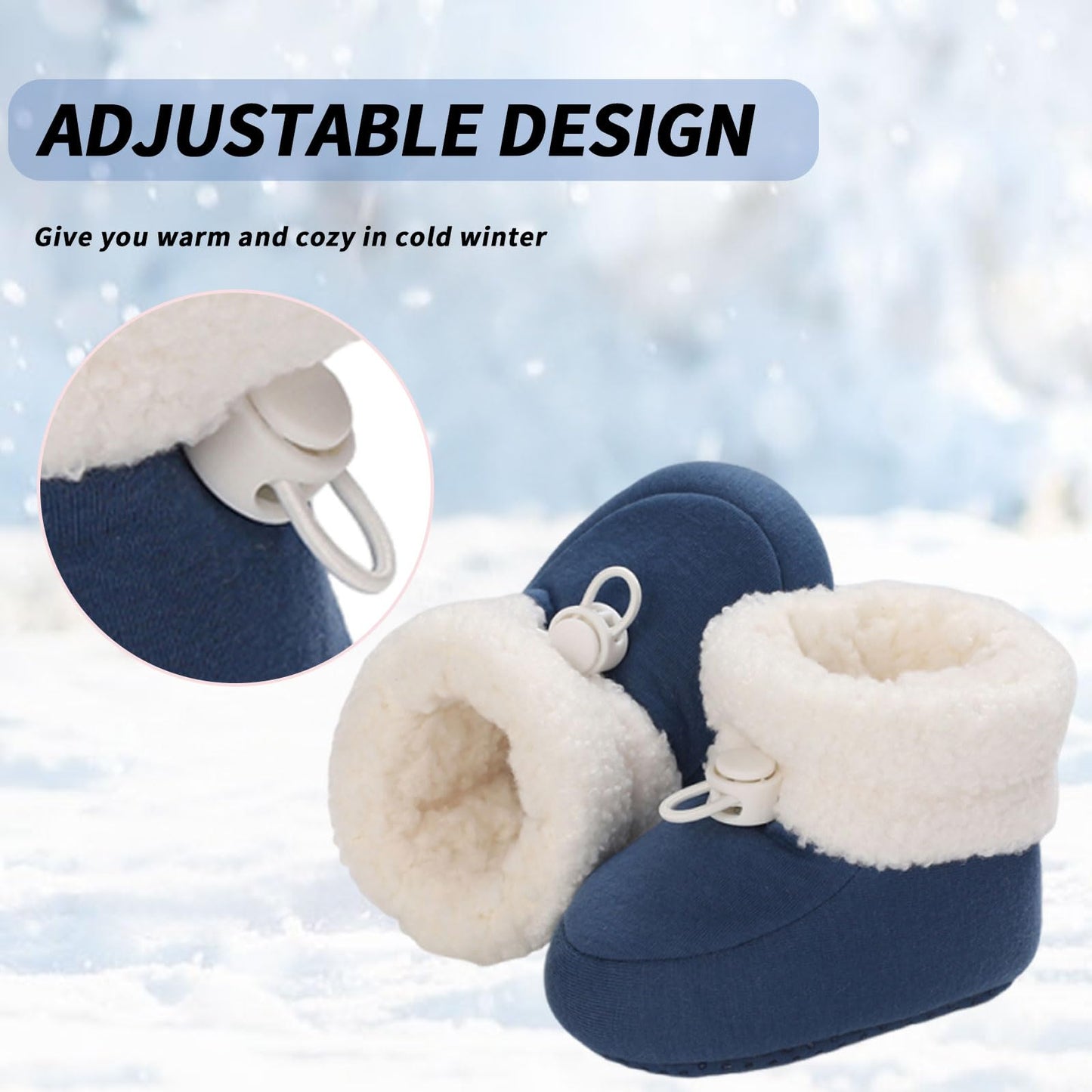 Baby Winter Shoes Warm Baby Shoes Winter Non-Slip Adjustable Newborn Snow Shoes First Walking Shoes Lined Thermal Fleece Crawling Shoes Slippers Winter Boots 0-18 Months