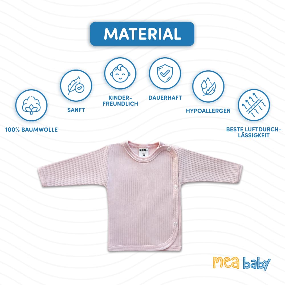 MEA BABY Unisex Baby Wickelshirt Wickeljacke Langarm, 100% Baumwolle im 5er Pack. Wickelshirt für Mädchen, Wickelshirt für Junge