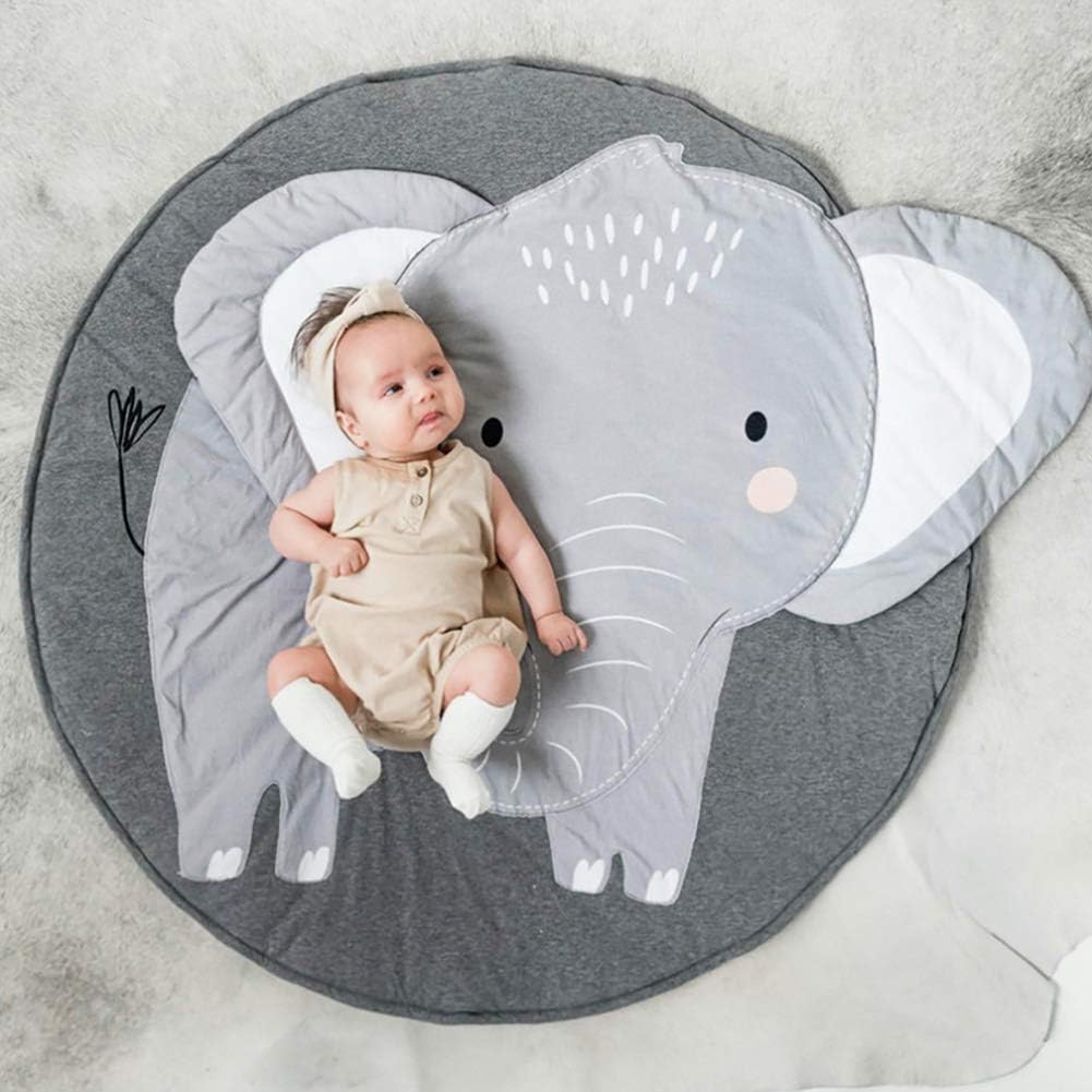 Queta Krabbeldecke Kuscheldecke aus Baumwolle Weiche Schlafteppich Cartoon Baby Spielmatte Kinderteppich Spieldecke 90cm (Elefant) - Meloni2