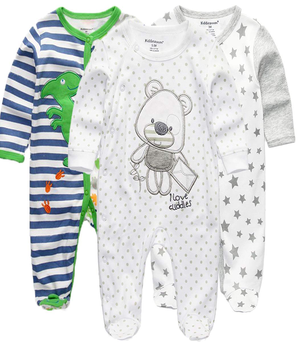 Kiddiezoom Baby-Jungen Mädchen Schlafstrampler, 3er Pack