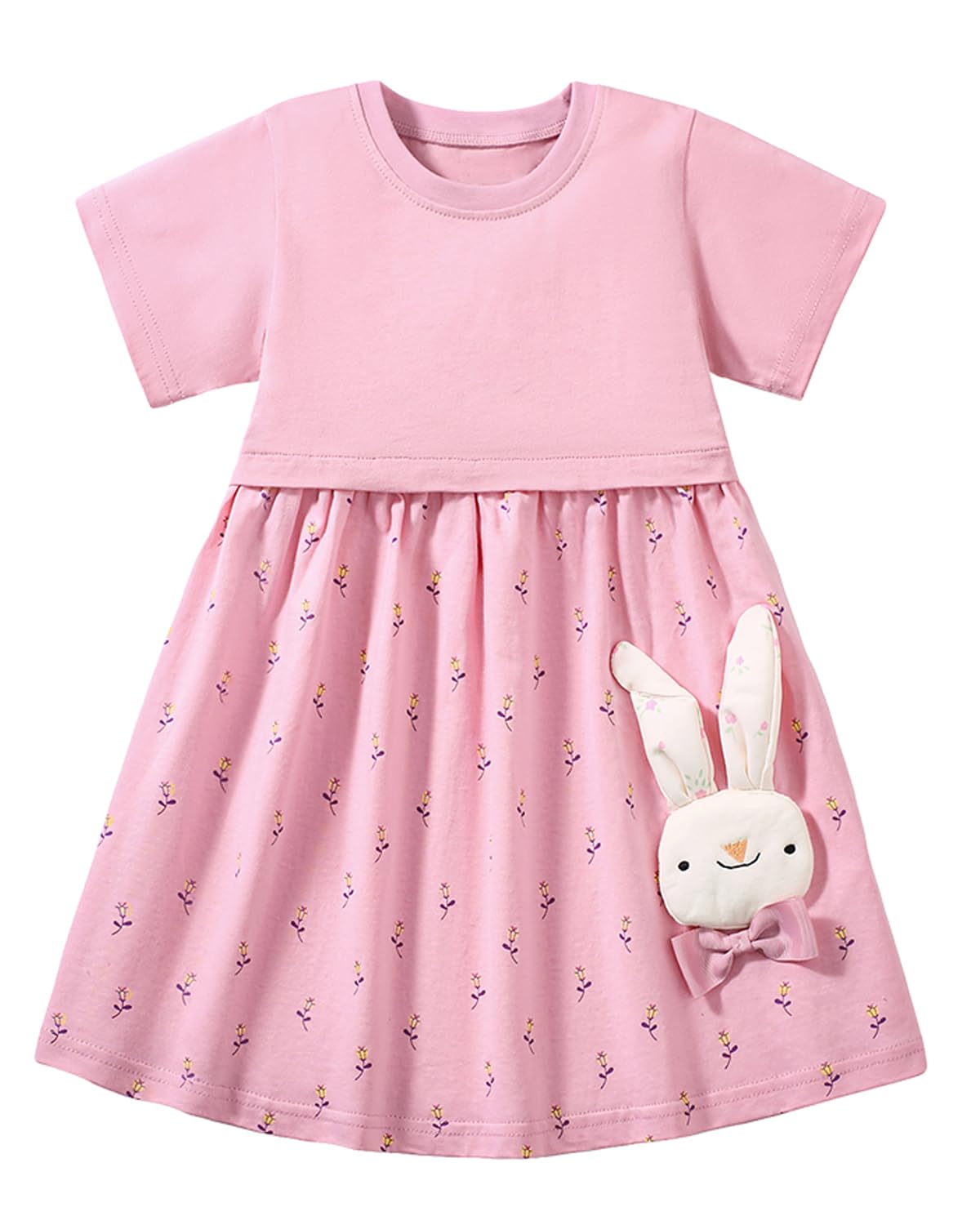 Kleinkind Mädchen Kurze Ärmel Ostern Kleid Baumwolle lässig Jersey Shirt Playwear Applique Kleid