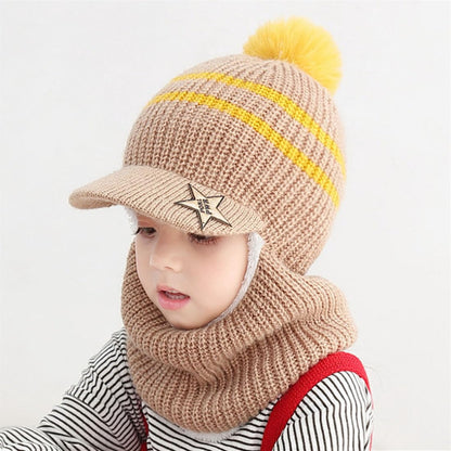 YONKOUNY Kinder Wintermütze Jungen Mädchen Warm Niedlich Strickmütze Schalmütze Schlupfmütze Beanie Mütze mit Fleecefutter