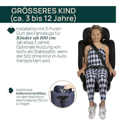 Chicco Unico Evo I-Size, Kindersitz 0-36 Kg, für Kinder von 40 bis 150 cm, homologiert ECE R129/03, Isofix 360° drehbar und neigbar, Gruppe 0+/1/2/3 von 0 bis 12 Jahren, Schwarz